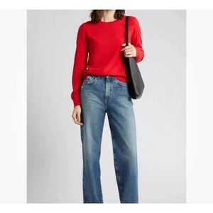 NORDSTROM Women's 100% Cashmere Sweater Crew Neck Pullover Size L Red RN58665